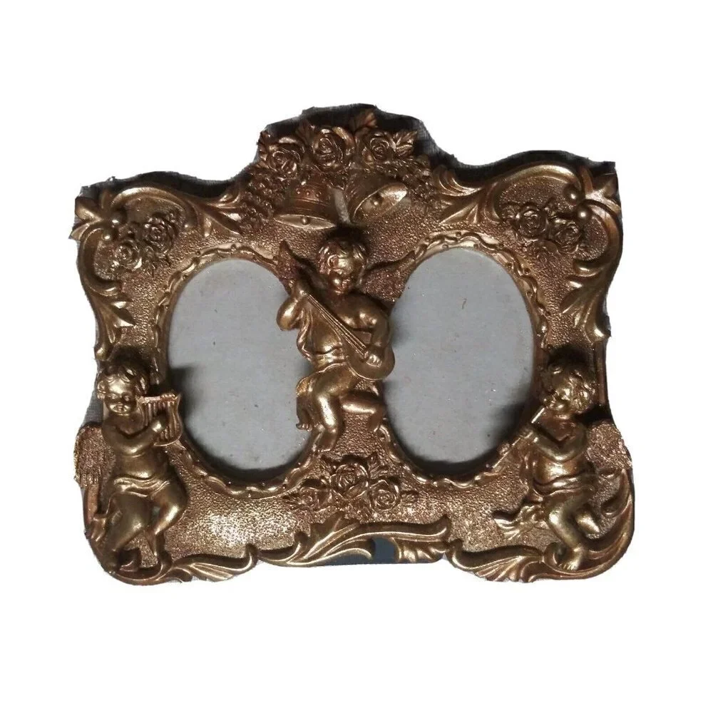 Gold gilt frame Ornate Cherubs Bells Roses Stunning 6.5